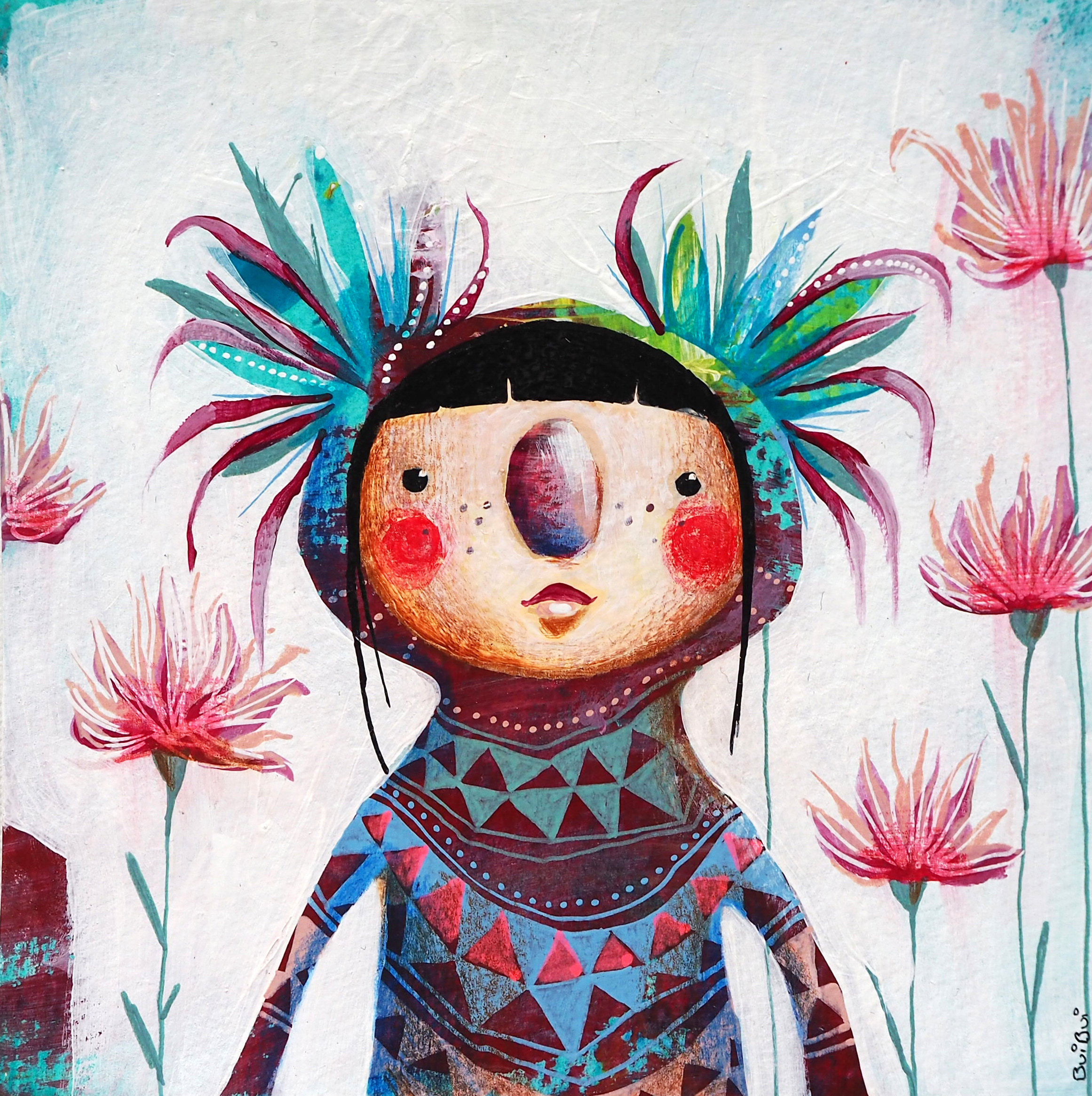 Technique mixte sur papier 14x14cm