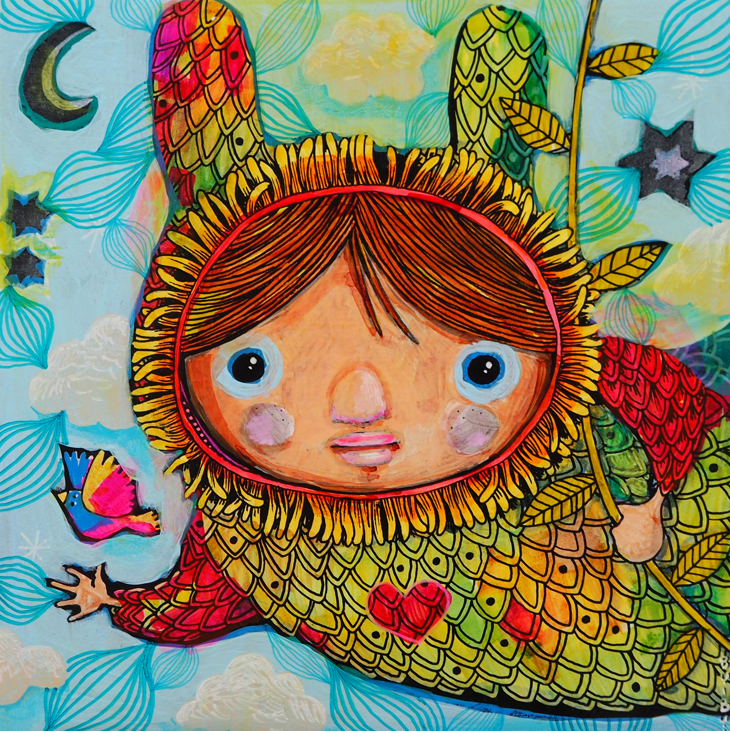 Technique mixte sur bois 20x20cm