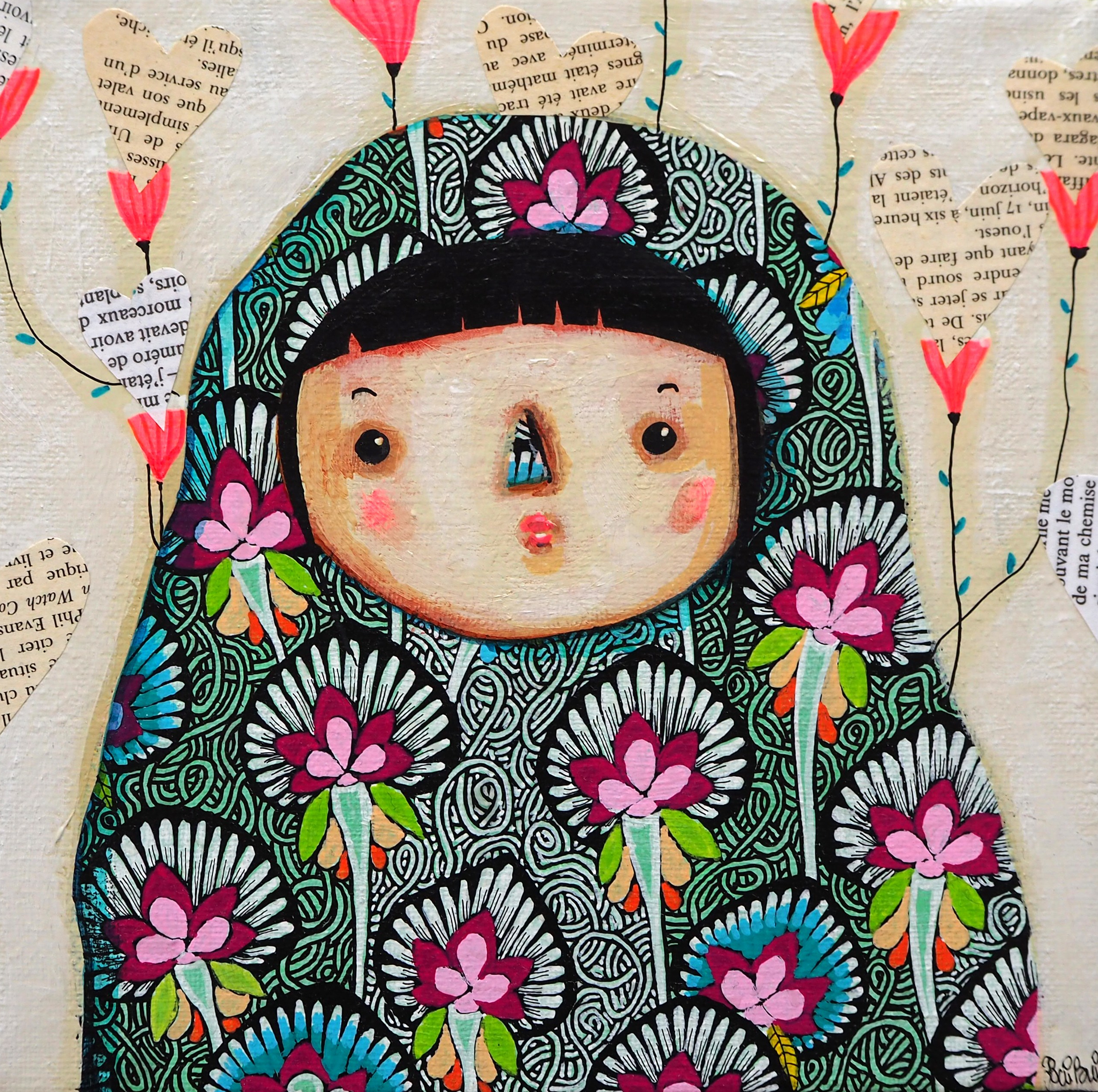 Technique mixte sur châssis entoilé 20x20cm